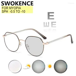 Sunglasses Prescription Custom For Myopia -0.5 To -10 Men Women Alloy Frame Nearsighted Glasses Pochromic Or Blue Light Blocking F615