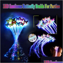 Other Festive Party Supplies Led Luminous Colorf Butterfly Braid For Christmas Fibre Optic Hairpin Flash Wig Headdress Drop Delive Dhv93