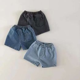Summer Thin Casual Ins Jeans Boy Infant Classic Pocket Shorts Girl Baby Cotton Solid Simple Denim Pants Children Loose Trousers L2405