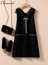 Casual Dresses Fashion Woolen Vest Dress Exquisite Rhinestone A- Line Slimming 2024 Spring And Autumn Slim-Fit Short Women's