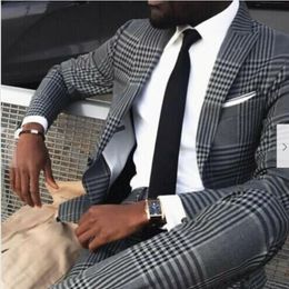 Classic Wedding Tuxedos Men's Suit Slim Fit Suit for Men Coat Business Grey Plaid Mens Suits Slim Fit Groom Party Bridal Tuxedo 240P