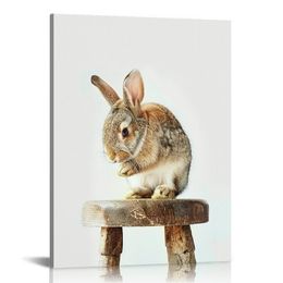 Utangaç tavşan tavşan hayvan baskı portre çerçeveli tuval duvar sanatı