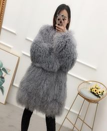 Women real mongolian sheep fur coat natural medium long beach wool fur outerwear winter jacket lady fur overcoat 2011128898017