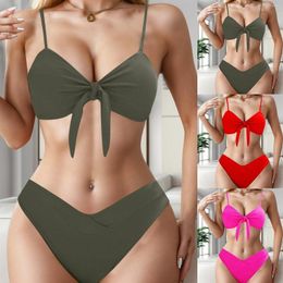 Women's Swimwear Beach Swimming Suit Fashion Casual Split High Waist Two Piece Swimsuit Sexy Bow Bikini Set In Matching Sets