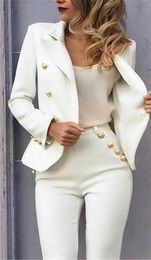 White Slim Fit Pant Suits Jacket+Pants Women Business Suits Blazer Formal Ladies ice Uniform Style Female Trouser PantSuit5471500