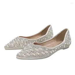 Casual Shoes Women Flat Apricot Ballet Flats For Zapatos Planos De Mujer Pointed Toe Pearl Crystal Elegant Female Loafers WSH4861