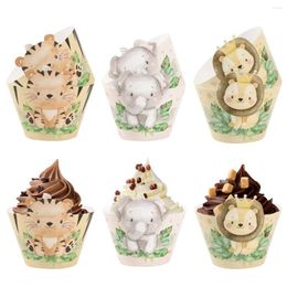 Party Decoration 6pcs Jungle Safari Animal Cupcake Wrapper Wild Topper Kids Cake Decor Baby Shower Brithday Toppers