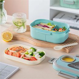 Dinnerware 1pc Double Layer Sealed Lunch Box With Carrying Handle Sauce Container And Elliptical Divided Compartments Student Bento