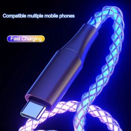 3 In 1 66W 6A RGB Glowing Type C Cable For iPhone 14 13 Pro Max LED Light USB Fast Charging Cord For Samsung Xiaomi Charger Wire
