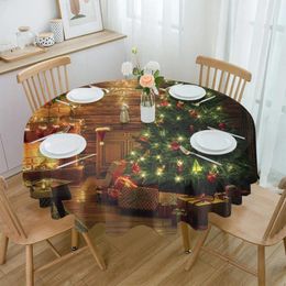 Table Cloth Christmas Room Tree Fireplace Round Tablecloth Waterproof Wedding Decor Cover Decorative