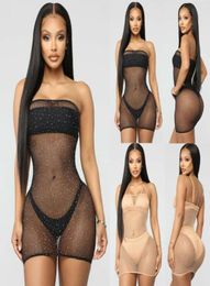 Sexy Women Glitter Sequins Shiny Mesh Sheer Seethrough Dress Bikini Cover Up Beach Mini Dress Club8615914