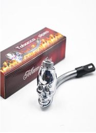 LED skull shape metal pipe 3 colors property metal flexional Tobacco pipes Cigarette rasta reggae pipe with Gift Box5510722