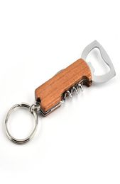 Wooden Handle Bottle Opener Keychain Knife Pulltap Double Hinged Corkscrew Stainless Steel Key Ring Openers Bar Kitchen Wine Tool 3523936