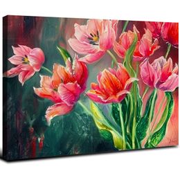 Tulips Painting Canvas Wall Art for Living Room Bedroom Bathroom Home Decorations, Tulips Pictures Framed Artwork Giclee Print Ready to Hang