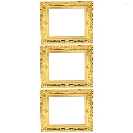 Frames Doll House Furniture Wood 3Pcs Gold Vintage Resin Picture Frame Miniature Po Ornaments