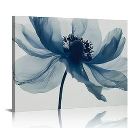 Large Blue Flickering Flower Modern Abstract Paintings Canvas Wall Art Gallery Wrapped Grace Floral Pictures on Canvas Prints Artwork for Living Room Bedroom