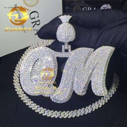 3D Double Layered Sier White Gold Custom Men Rapper Jewellery Hip Hop Vvs1 Moissanite Diamond 2 Letters Name Pendant Set