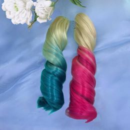 Cotton doll curly hair ponytail doll uses high-temperature silk wig new clown girl highlights dyeing gradient Colour clip ponytail