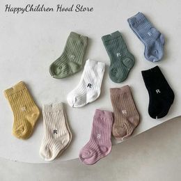 Kids Socks 1 Pair Baby Socks Korean Style Solid Color Letter R Short Ankle Sock for Toddler Boy Girl Spring Summer Cotton Sock for Kids d240528