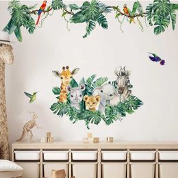 Wall Decor Cartoon Cute African Animals Elephant Lion Leaves Wall Stickers for Kids room Baby Room Decor Home Decor Wall Decals Art Murals d240528