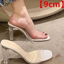 Dress Shoes 2024 New Summer Transparent Sandals Womens Medium Thick Heels with Water 3.5cm~9cm High Heel A-Line H240527 B5BT