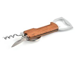 Openers Wooden Handle Bottle Opener Keychain Knife Pulltap Double Hinged Corkscrew Stainless Steel Key Ring Opening Tools Bar BC B5374316