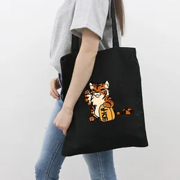 Shopping Bags Women Canvas Bag Funny Cartoon Animal Print Foldable Tote Shoulder Harajuku Japanese Cloth Reusable Eco Handbag