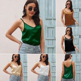 Women's Tanks Summer Satin Simulated Silk V-neck Small Camisole Vest For Women Wearing Backless Tops