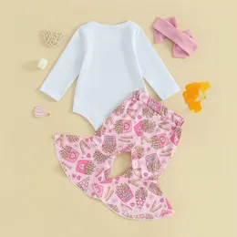 Clothing Sets Born Baby Girl Valentines Day Outfit Fries Before Guys Romper Bell Bottoms Flare Pants Set Headband 3Pcs
