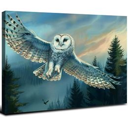 Owl Snowy Forest Sky Canvas Art - Decorazioni per la casa Stampa artistica Poster