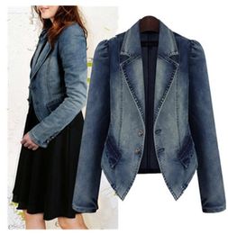 2019 Spring Women Denim Jacket Blue Basic Coats Casual Slim Long Sleeve Plus Size Fashion Short Jeans Jacket for Girl6960245