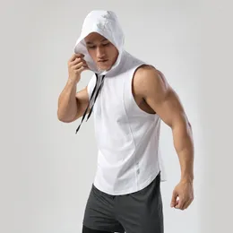 Men's Tank Tops Hooded Sleeveless T-shirt Athleisure Quick-drying Running Boxing Training Vest Fitness Gym Wear Men Clothing