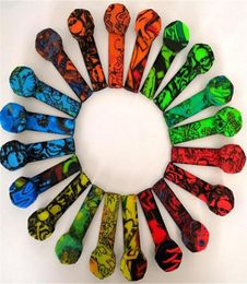 Colourful Graffiti Silicon Pipe Silicone Smoking Pipe Silicone Smoke Tobacco Pipe With stainless steel Bowl Silicone Hand Pipes Smo6978589