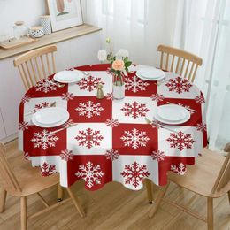 Table Cloth Christmas Snowflake Red Plaid Round Tablecloth Waterproof Wedding Decor Cover Party Decorative