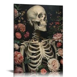 Gothic Home Decor - Dark Academia Gothic Decor, Vintage Goth Wall Decor, Gothic Wall Art Skull Poster, Spooky Gallery Prints Moody Floral Aesthetic Pictures for Bedroom