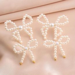 Dangle Earrings Lacteo 2Pairs/Set Bowknot Imitation Pearl Drop For Women Jewellery Handmade Weave Beaded Girls Party Wedding