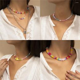 Pendant Necklaces 2024 Fashion Colourful Geometric Beads Alphabet Dice Happy Hip Hop Multilayer Necklace For Women Boho Choker Jewellery