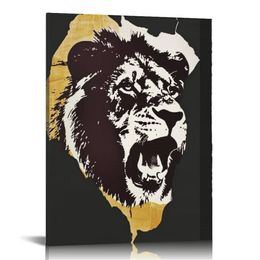 Africa Map with Lion Wall Art Canvas Painting Prints Hanging Picture Artwork Vertical Poster Decoration for Living Room Office