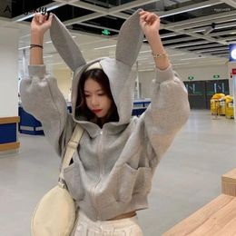 Women's Jackets Cropped Zip-up Women Loose Tender Ears Hooded Coat Fashion Streetwear Casual Pockets Students Lazy Korean Style