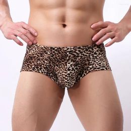 Underpants Men Leopard Boxer Briefs Low Waist Bulge Pouch Underwear Appeal Male Sexy Convex Breathable Men's Swim Brief