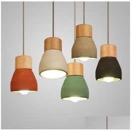 Pendant Lamps Loft Industrial Led Chandeliers Light Cement Wood Art Fixture Ceiling Chandelier Drop Delivery Lights Lighting Indoor Dhj95