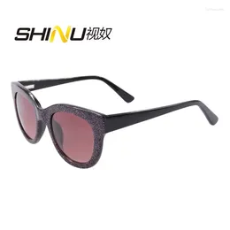 Sunglasses SHINU Brand Myopia Prescription Glasses For Women Red And Grey Cat Eye Lenses Girls -75 To -300