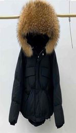 Huge Natural Raccoon Fur Hooded Winter Down Coat Women Waterproof White Duck Jacket Puffer Female Feather Parkas 2109254366526