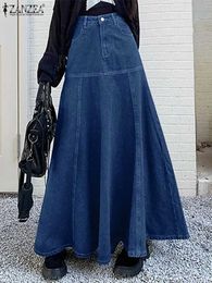 Skirts ZANZEA 2024 Summer Denim Long Skirt Women Fashion High Waist Jupe Casual Vintage Blue A-line Maxi Skirt Elegant Wrap Long Faldas Y240528