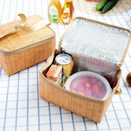 Dinnerware Portable Wicker Rattan Outdoor Picnic Bag Waterproof Tableware Insulated Thermal Cooler Container Basket For Camping