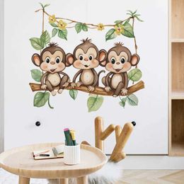 Wall Decor Cute Monkey Stickers on Branch Wall Childrens Room Nursery Decal Boys Baby Room Decoration Cartoon Monkey Vinyl Door Mural d240528