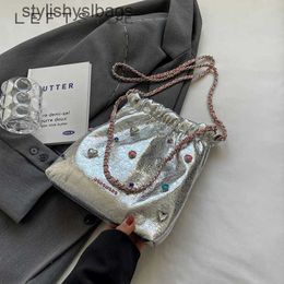 Cross Body Diamonds Design Silver Leather Crossbody Bags for Women 2023 Luxury Designer Korean Fashion Chain Shoulder Bag Handbags H240528