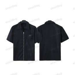 xinxinbuy Men designer Tee t shirt 23ss Nylon Metal triangle label short sleeve cotton women Black blue White Khaki XS-2XL 2126
