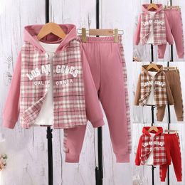 Clothing Sets Plaid Clothes Girls Long Sleeve Hoodie Tops And Pants 2pcs Outfits Set For Children Kids Fall Winter Ropa