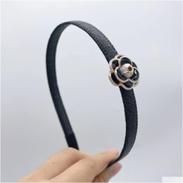 Headwear Hair Accessories Esigner Vintage Pearl Water Diamond Camellia Black White Headband For Women Korean Elegant Wide Hoop Sports Otlsi